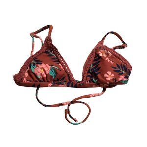 Xhilaration Floral Triangle Removable Cups Bikini Top Crochet Brown Pink S